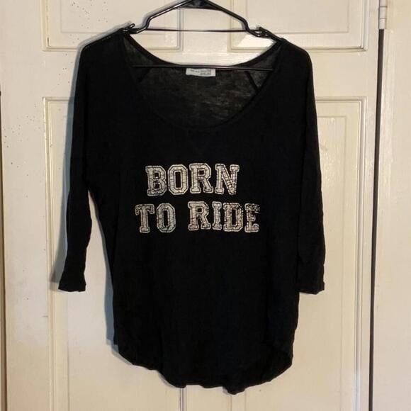 Zara Black "Born to Ride" Top size Large - Picture 1 of 6